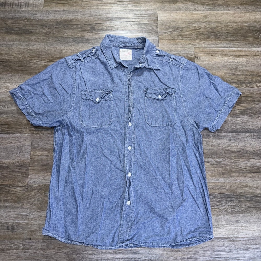 G&M Garment Blue Short-Sleeve Button-Down Authentic Chambray Shirt Mens XL